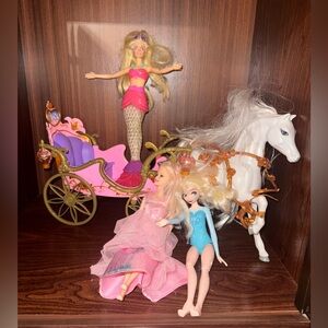 Pink Doll Set with Horse and Carriage Barbies